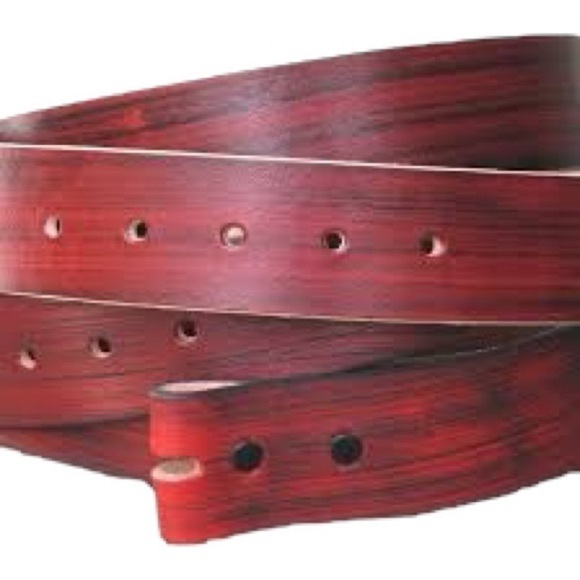 FluffyCo Hand Tooled Red Brown Leather Belt With Pansy Photo Belt Buckle 32-35 M main image 6